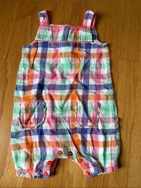 Baby Boden Multicolor Plaid Cotton Romper